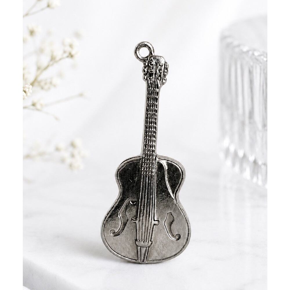 925 Sterling Silver Vintage Guitar Charm Pendant Music Paye Baker P&B 1 1/8”